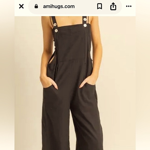 Amihugs Stylish Women’s Medium Black Wide-leg Relaxed-fit Jumpsuit with Pockets - Picture 2 of 5